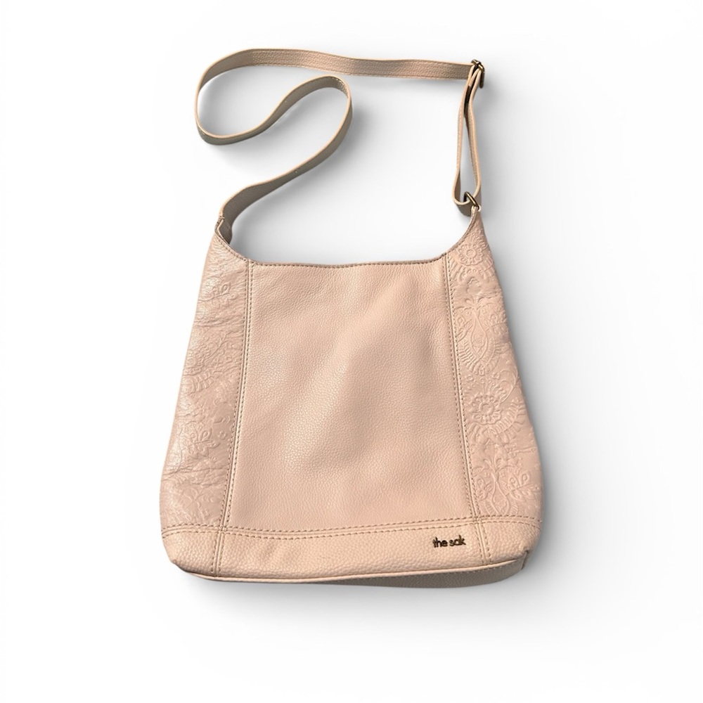 The Sak Embossed Leather Shoulder Bag in Nude Blush